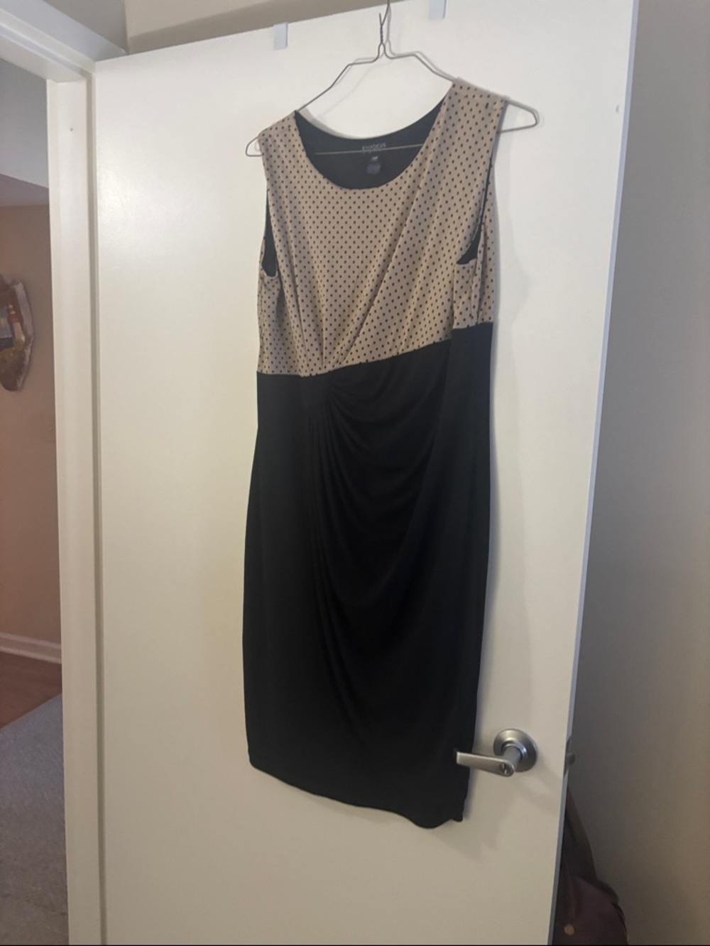 Enfocus Studio Beige Polka Dot & Black Midi Dress